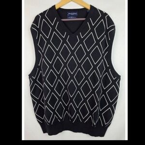 Austin Reed London Men's Sweater Vest Size XXL Black Argyle Knit Sleeveless Top
